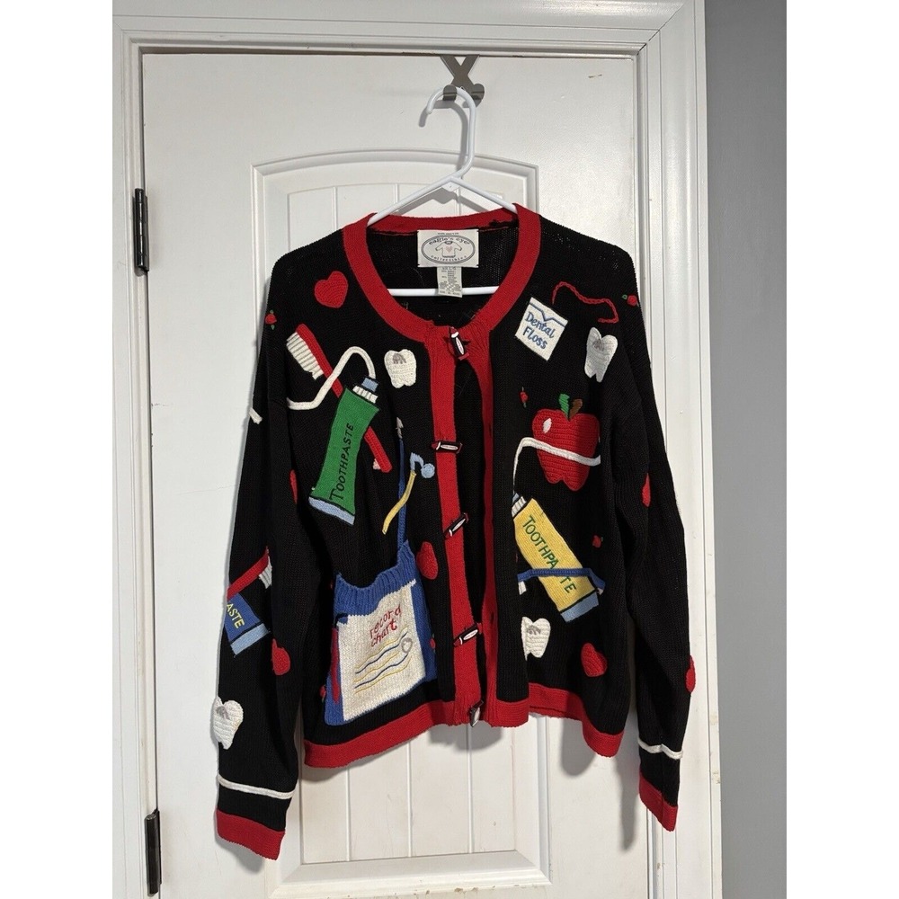Vintage Eagle's Eye Sweater Dentist Toothbrush L Dental Assistant 90s Teeth‎